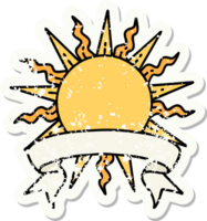 grunge sticker with banner of a sun png