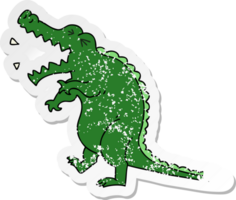 distressed sticker of a quirky hand drawn cartoon crocodile png