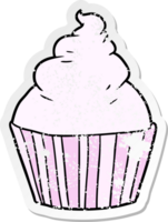 distressed sticker of a cartoon cup cake png