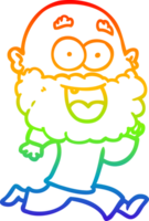 rainbow gradient line drawing cartoon crazy happy man with beard running png