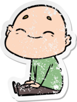 distressed sticker of a happy cartoon bald man png