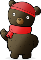 cartoon black bear in winter hat and scarf png