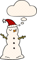 cartoon snowman and thought bubble in comic book style png