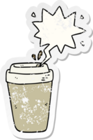 cartoon coffee cup and speech bubble distressed sticker png