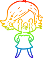 rainbow gradient line drawing cartoon woman crying png