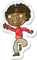 retro distressed sticker of a cartoon excited boy png