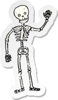 retro distressed sticker of a cartoon waving skeleton png