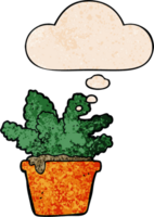 plante d'intérieur de dessin animé et bulle de pensée dans le style de motif de texture grunge png