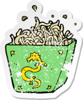 retro distressed sticker of a cartoon noodle box png