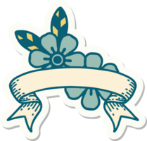 tatoeëren sticker met banier van bloemen png