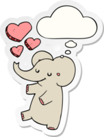 elefante cartone animato con cuori d'amore e bolla di pensiero come adesivo stampato png