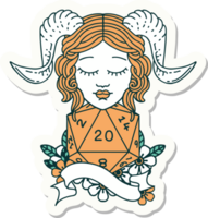 tiefling with natural twenty dice roll sticker png