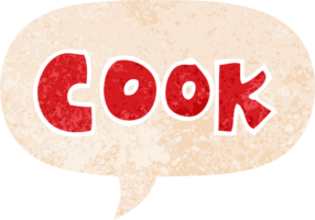 caricatura, palabra, cocinero, y, discurso, burbuja, en, retro, textura, estilo png