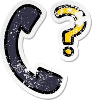 distressed sticker of a cute cartoon telephone receiver with question mark png