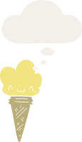 sorvete de desenho animado com rosto e balão de pensamento em estilo retrô png