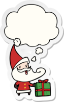 cartoon santa claus and thought bubble as a printed sticker png