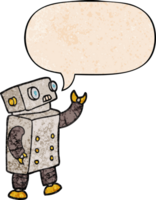 cartoon robot and speech bubble in retro texture style png