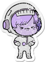 distressed sticker of a cartoon astronaut woman png