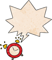 cartoon ringing alarm clock and speech bubble in retro texture style png