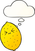 cartoon bitter lemon and thought bubble in smooth gradient style png