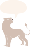 dessin animé lionne et bulle de dialogue dans un style rétro png