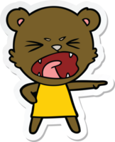 sticker of a angry cartoon bear in dress shouting png