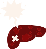 cartoon unhealthy liver and speech bubble in retro style png