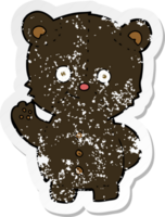 retro nödställd klistermärke av en tecknad vinkande svart björn unge png