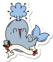 sticker of tattoo style happy squirting whale character png