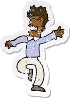 retro distressed sticker of a cartoon man panicking png