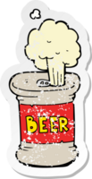 retro distressed sticker of a cartoon beer can png