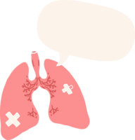 pulmones de dibujos animados y burbuja del habla en estilo retro png