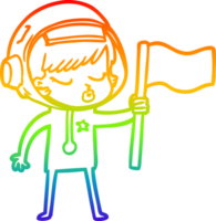 línea de gradiente de arco iris dibujo dibujos animados bonita astronauta chica plantando bandera png