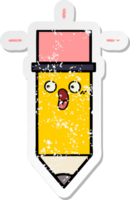 distressed sticker of a cute cartoon pencil png