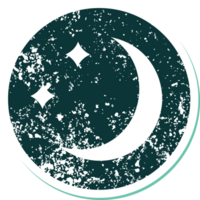 distressed sticker tattoo style icon of a moon and stars png