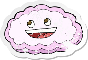 retro distressed sticker of a cartoon happy pink cloud png