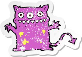 retro distressed sticker of a cartoon little monster png