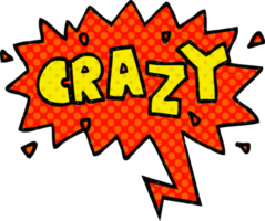 cartoon word crazy and speech bubble in comic book style png