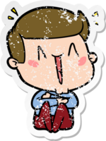 distressed sticker of a cartoon happy man png