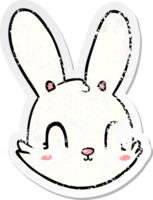 distressed sticker of a cartoon bunny face png