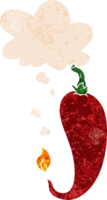 cartoon chili pepper and thought bubble in retro textured style png