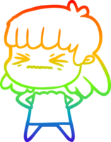 dibujo de línea de gradiente de arco iris chica enojada de dibujos animados png