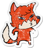 distressed sticker of a clever cartoon fox png