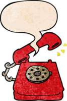 cartoon ringing telephone and speech bubble in retro texture style png