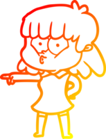 warm gradient line drawing cartoon whistling girl pointing png