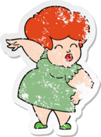 distressed sticker of a cartoon woman making hand gesture png