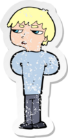 retro distressed sticker of a cartoon antisocial boy png