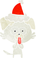 retro cartoon of a dog with tongue sticking out wearing santa hat png