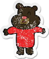 retro distressed sticker of a cartoon unhappy black bear png