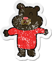 pegatina retro angustiada de un oso negro infeliz de dibujos animados png